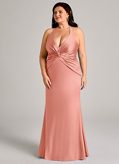 Azazie Valerie Jurken voor bruidsmeisjes Jurk van Stretch Satijn met Zeemeermin Geplooid Koraal image11