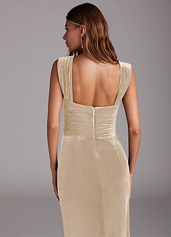Azazie Genesis Bridesmaid Dresses Champagne Sheath Pleated Velvet Dress image5