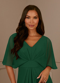 Azazie Oksana Mother of the Bride Dresses Dark Green A-Line V-Neck Pleated Chiffon Dress image4