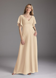 Azazie Alessa Mother of the Bride Dresses Champagne A-Line V-Neck Pleated Chiffon Dress image3