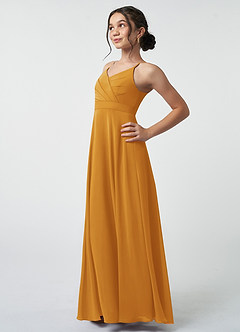 Azazie Avelina Junior Butterscotch A-Line Pleated Chiffon Dress image4