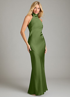 Azazie Velli Bridesmaid Dresses Juniper Mermaid High Neck Stretch Satin Dress image4
