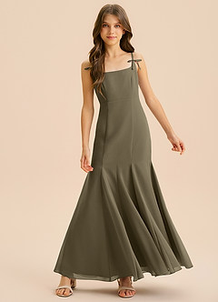 Azazie Evey Junior Abito Sirena in Chiffon Plissettato Willow Green image3