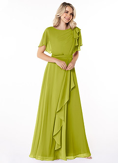 Azazie Aaliyah Bescheiden Bruidsmeisjekleding A-Lijn Bocht Gevouwen Chiffon Vloerlengte Jurk image3