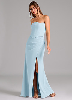 Azazie Jenine Brautjungfernkleider Meerjungfrau-Linie Schulterfrei Chiffon Kleid Himmelblau image4