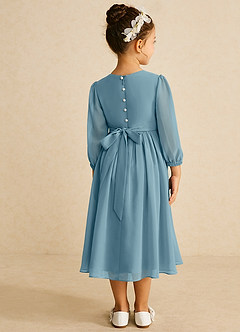 Azazie Lolo Flower Girl Dresses Moody Blue A-Line with Sleeves Chiffon Dress image5