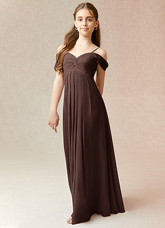 Azazie Kaitlynn Junior Ganache A-Line Off the Shoulder Chiffon Dress image1