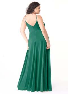 Azazie Evalin Bridesmaid Dresses Emerald A-Line V-Neck Pleated Mesh Dress image8