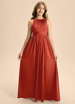 Azazie Jaylah Junior Rust A-Line Pleated Stretch Satin Dress image6