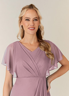 Azazie Waverly Mother of the Bride Dresses Dusty Rose Sheath Pleated Mesh Dress image6