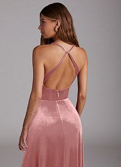 Azazie Davis Robes de demoiselle d'honneur Robe Trapèze en velours Rose Poussiéreuse image6