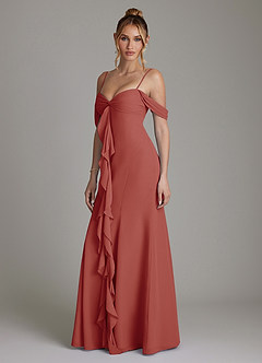 Azazie Karmela Bridesmaid Dresses Terracotta A-Line Off the Shoulder Chiffon Dress image5