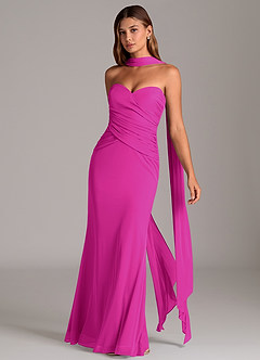 Azazie Katelyn Robes de demoiselle d'honneur Robe Fourreau Convertible en Maille Sans bretelle Fuchsia image3
