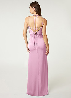 Azazie Desi Robes de demoiselle d'honneur Robe Fourreau en Satin extensible Corset dos nu Rose Bonbon image3