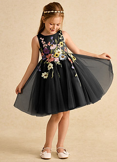 Azazie Prima Flower Girl Dresses Black A-Line Bow Tulle Dress image3