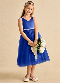 Azazie Firefly vestidos de niña de las flores Vestido de Azul Real de Satin Mate de Corte En A con Lazo image2