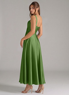 Azazie Shaude Brautjungfernkleider Eine Linie Plissee Stretch-Satin Kleid Basilikum image7