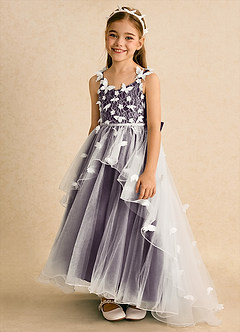Azazie Darlina vestidos de niña de las flores Vestido de Marfil Ciruela de Tul de Princesa con Encaje image6