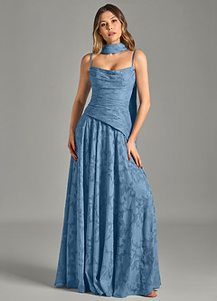 Azazie Gabriela Bridesmaid Dresses Steel Blue A-Line Strapless Floral Burnout Dress image6