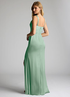 Azazie Elida Bridesmaid Dresses Agave Sheath Pleated Stretch Satin Dress image2
