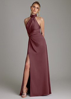 Azazie Gracelynn Bridesmaid Dresses Sangria Sheath Pleated Stretch Satin Dress image5