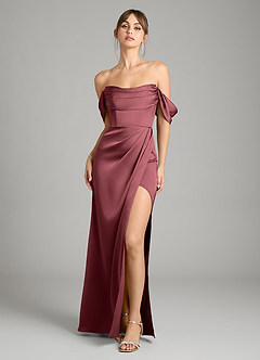 Azazie Johana Bridesmaid Dresses Merlot Mermaid Off the Shoulder Stretch Satin Convertible Dress image6
