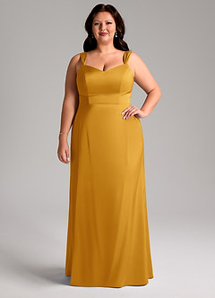 Azazie Denice Bridesmaid Dresses Butterscotch Sheath Pleated Stretch Satin Dress image8