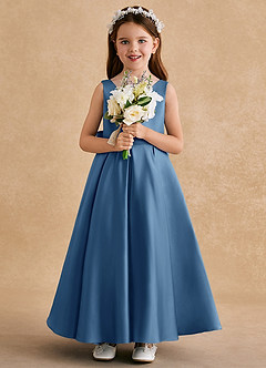 Azazie Honey Bear Flower Girl Dresses Twilight A-Line Pleated Matte Satin Dress image3
