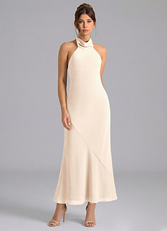 Azazie Velli Brautjungfernkleider Meerjungfrau-Linie Hoher Kragen Chiffon Kleid Alabaster Weiß image5