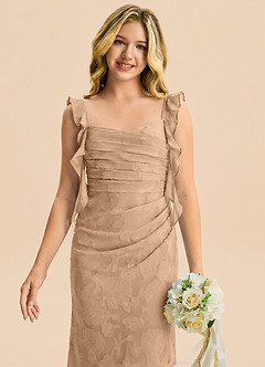 Azazie Jessamine Junior Vestido Champán de Devoré floral de Corte Sirena con Escote corazón image6