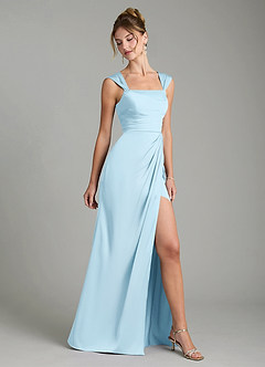 Azazie Filippa Bridesmaid Dresses Sky Blue A-Line Pleated Stretch Satin Dress image5