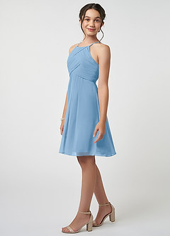 Azazie Ginny Junior Abito A-Line in Chiffon Plissettato Azzurro Polvere image3