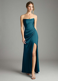 Azazie Leonis Bridesmaid Dresses Ink Blue Mermaid Pleated Stretch Satin Convertible Dress image5