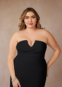 Azazie Mari Wedding Dresses Black Diamond White Mermaid V-Neck Stretch Crepe Dress image13