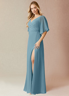 Azazie Cierra Robes de demoiselle d'honneur Robe Trapèze en Mousseline de soie Col en V Bleu Maussade image3