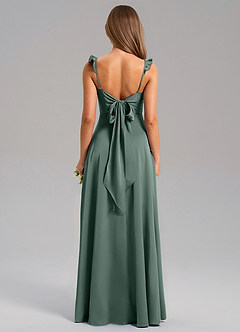 Azazie Everett Bridesmaid Dresses Sea Moss A-Line Stretch Satin Dress image2