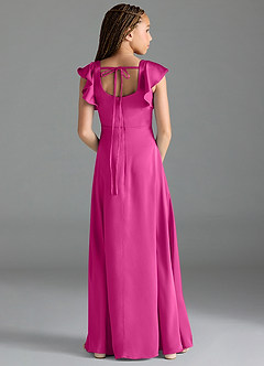 Azazie Bondi Junior Vestido de Fucsia de Satén Elástico de Corte En A con Corte Lateral image2