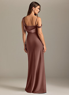 Azazie Madelyn Jurken voor bruidsmeisjes Converteerbaar Jurk van Stretch Satijn met Zeemeermin Off the Shoulder Espresso image2