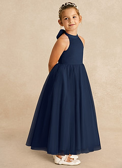 Azazie Bev Flower Girl Dresses Dark Navy A-Line Convertible Tulle Dress image8
