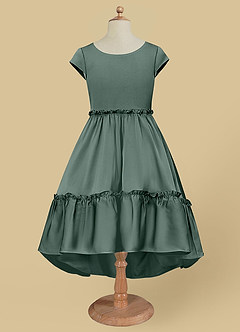 Azazie Lee Flower Girl Dresses Sea Moss A-Line Bow Stretch Satin Dress image6