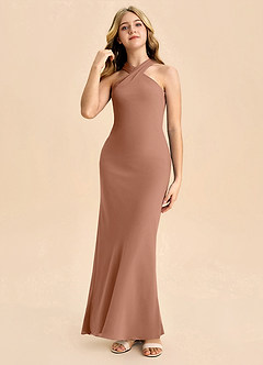 Azazie Doretta Junior Robe Fourreau en Mousseline de soie Plissée Bronze image3