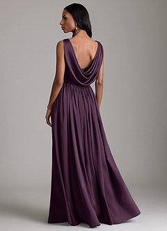 Azazie Novi Bridesmaid Dresses Plum A-Line with Pockets Stretch Satin Dress image2