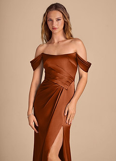 Azazie Shea Brautjungfernkleider Wandelbar Meerjungfrau-Linie Schulterfrei Metallischer Satin Kleid Rotbraun image6
