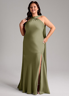 Azazie Kinsley Jurken voor bruidsmeisjes Jurk van Stretch Satijn met Zeemeermin Zijsplit Pistache image11