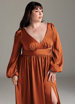 Azazie Norah Bridesmaid Dresses Cinnamon A-Line Stretch Satin Dress image12
