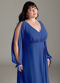 Azazie Matilda Brautjungfernkleider A-Linie Langarm Chiffon Kleid Königsblau image15