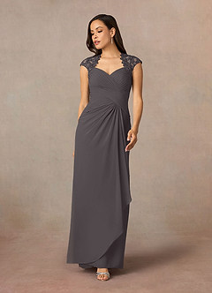 Azazie Birdie Abiti per la Madre della Sposa Abito A-Line in Chiffon con Scollo Queen Anne e Paillettes Grigio Acciaio image2