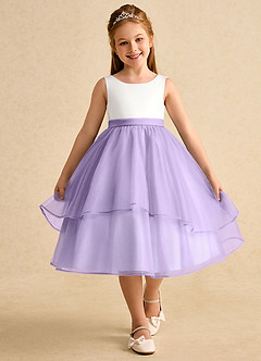 Azazie Rene Flower Girl Dresses Ivory Lilac A-Line Bow Tulle Dress image4
