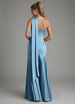 Azazie Amara Bridesmaid Dresses Steel Blue Mermaid One Shoulder Stretch Satin Dress image2