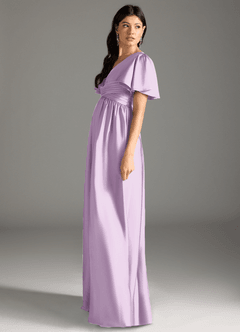 Azazie Verna Maternity Bridesmaid Dresses A-Line Ruched Stretch Satin Floor-Length Dress image7